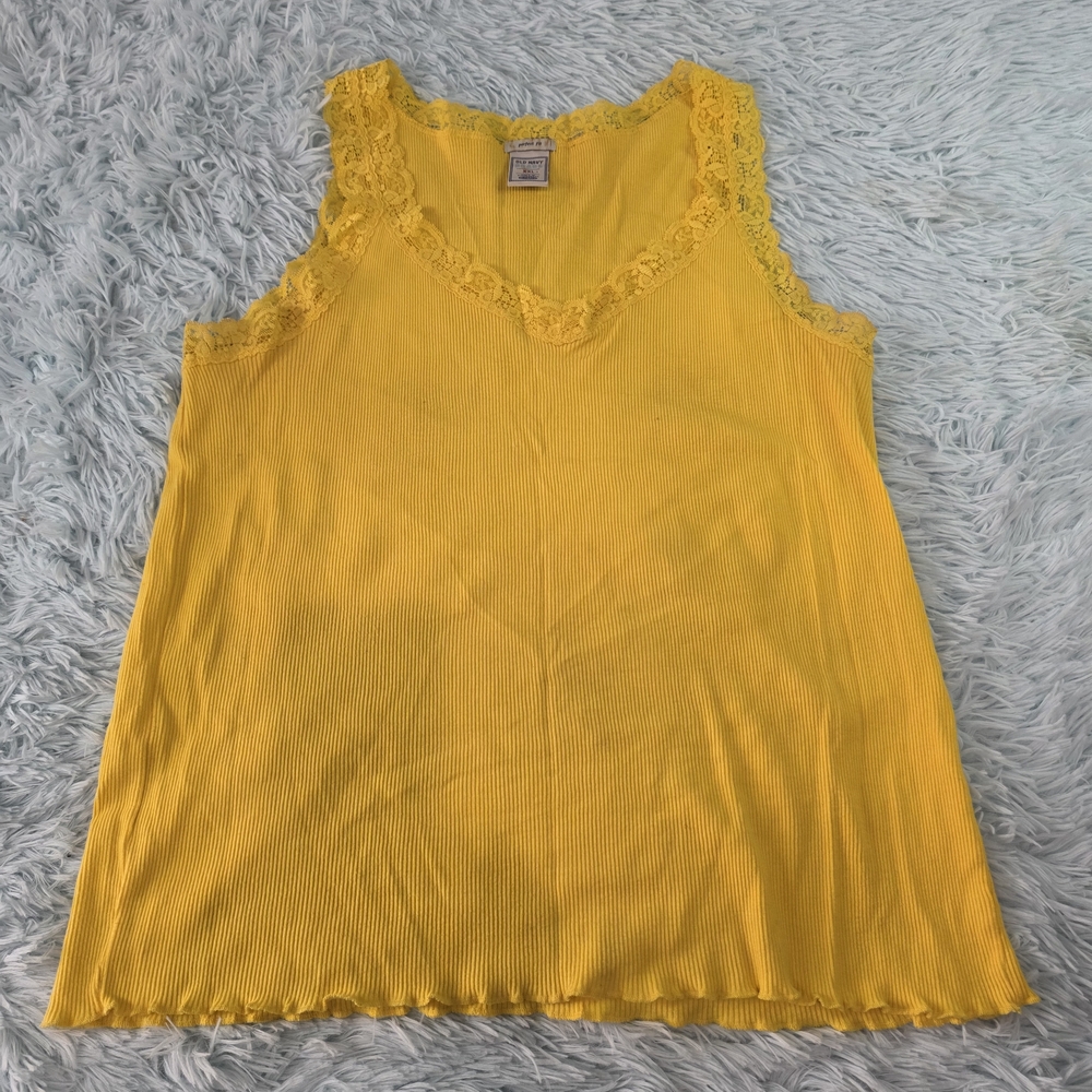 Old Navy Yellow Ribbed Lace-Trim V-Neck Tank Camisole - XXL
